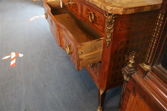 An early 20th century French Transitional style marquetry breakfront commode, W.4ft D.1ft 7.5in. H.2ft 11.5in.